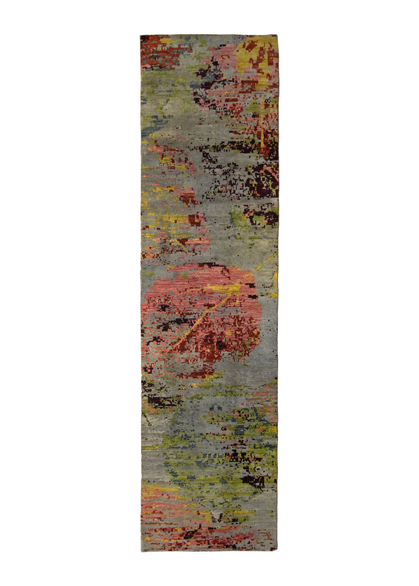 A35793 Oriental Rug Pakistani Handmade Runner Modern 3'7'' x 13'6'' -4x14- Pink Gray Abstract Splatter Design