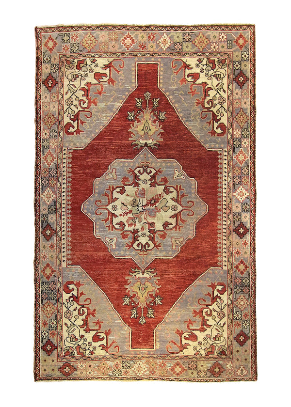 A35799 Oriental Rug Turkish Handmade Area Tribal 4'10'' x 7'10'' -5x8- Red Geometric Heriz Design