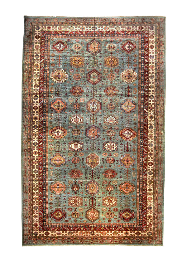 A35801 Oriental Rug Pakistani Handmade Area Transitional Tribal 12'1'' x 19'7'' -12x20- Blue Geometric Kazak Design