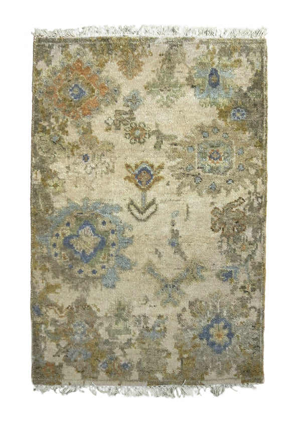 A35812 Oriental Rug Indian Handmade Area Transitional Neutral 2'0'' x 3'0'' -2x3- Whites Beige Blue Oushak Design
