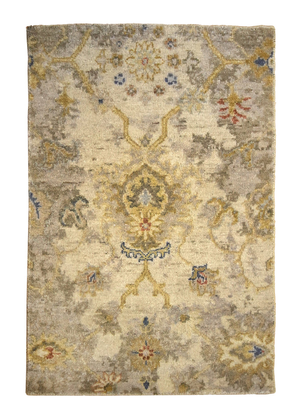 A35814 Oriental Rug Indian Handmade Area Transitional Neutral 2'0'' x 3'0'' -2x3- Whites Beige Yellow Gold Oushak Design