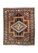 A35815 Oriental Rug Turkish Handmade Area Antique Tribal 5'2'' x 6'3'' -5x6- Red Green Yellow Gold Geometric Design
