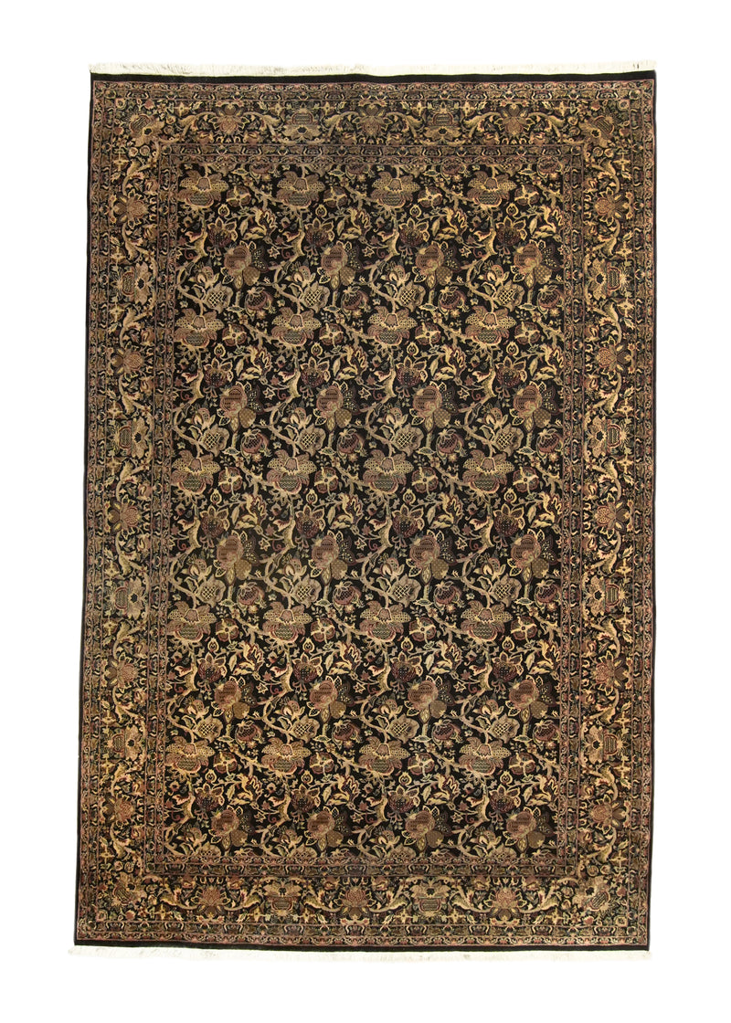 A35816 Oriental Rug Pakistani Handmade Area Traditional 6'0'' x 9'2'' -6x9- Black Green Floral Design.jpg