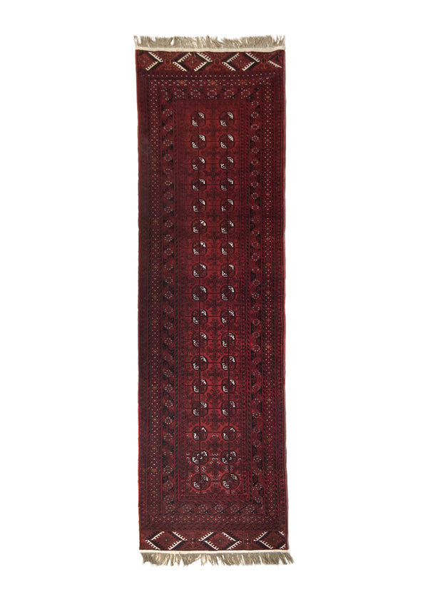 A35819 Oriental Rug Afghan Handmade Area Tribal 2'9'' x 8'11'' -3x9- Black Geometric Elephant Foot Bokhara Design