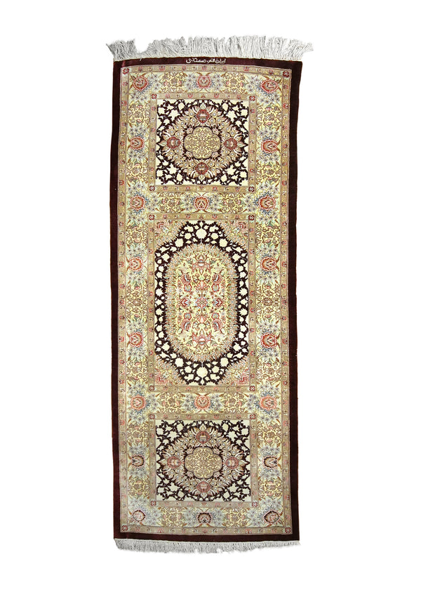 A35825 Persian Rug Qum Handmade Runner Traditional 1'11'' x 4'11'' -2x5- Blue Floral Samadi Design