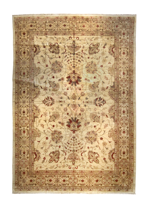 A35826 Oriental Rug Pakistani Handmade Area Transitional Neutral 9'8'' x 13'10'' -10x14- Whites Beige Red Floral Oushak Design