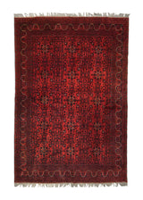 A35829 Oriental Rug Afghan Handmade Area Tribal 6'6'' x 9'4'' -7x9- Red Black Geometric Khal Mohammadi Design