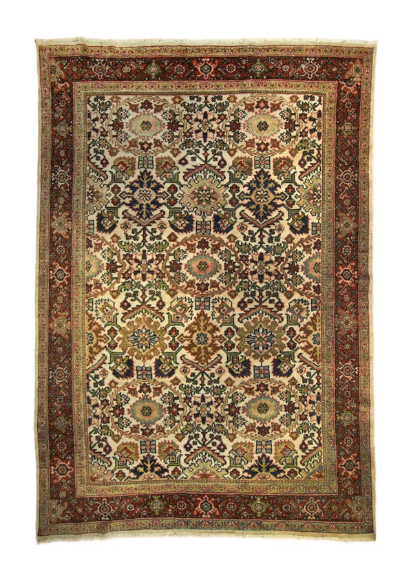 A35831 Persian Rug Mahal Handmade Area Antique Traditional 7'5'' x 10'10'' -7x11- Whites Beige Green Geometric Sultanabad Design