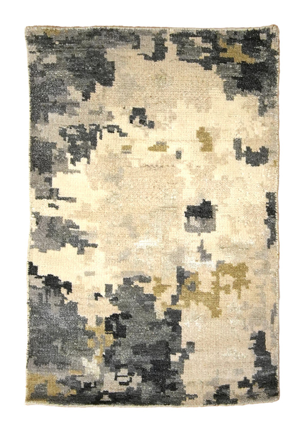A35836 Oriental Rug Indian Handmade Area Modern Neutral 2'0'' x 3'0'' -2x3- Whites Beige Gray Abstract Splatter Design