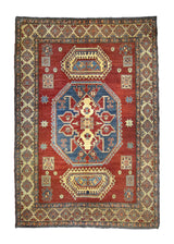 A35846 Oriental Rug Pakistani Handmade Area Transitional Tribal 7'4'' x 10'10'' -7x11- Red Blue Geometric Kazak Design