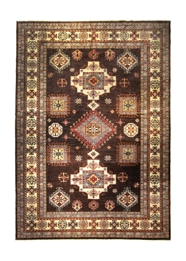 A35847 Oriental Rug Pakistani Handmade Area Transitional Tribal 10'1'' x 14'4'' -10x14- Brown Geometric Kazak Design