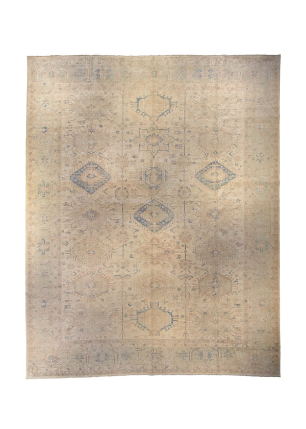 A35852 Oriental Rug Pakistani Handmade Area Transitional Neutral 12'9'' x 16'1'' -13x16- Whites Beige Blue Geometric Ariana Kazak Design
