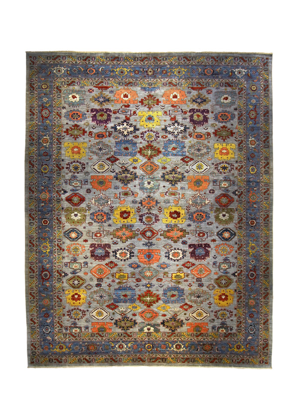 A35856 Oriental Rug Pakistani Handmade Area Transitional Tribal 11'9'' x 14'10'' -12x15- Blue Yellow Gold Geometric Faryab Heriz Design