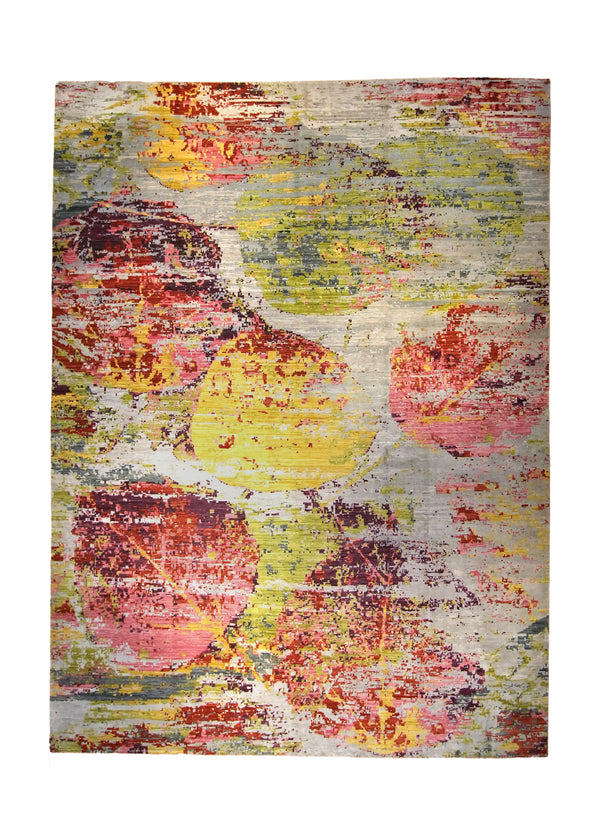 A35857 Oriental Rug Pakistani Handmade Area Modern 10'3'' x 13'11'' -10x14- Pink Yellow Gold Abstract Yeldiz Design