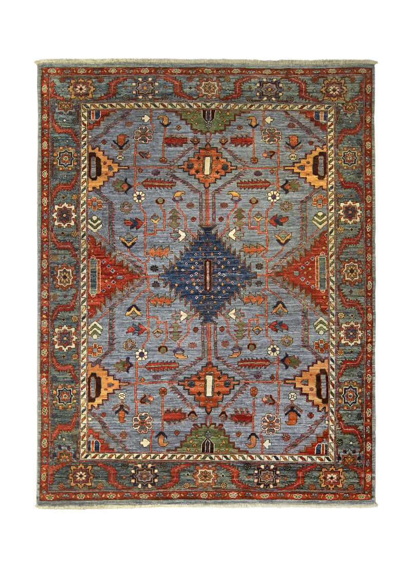 A35859 Oriental Rug Pakistani Handmade Area Transitional Tribal 4'11'' x 6'6'' -5x7- Blue Green Geometric Ariana Heriz Design
