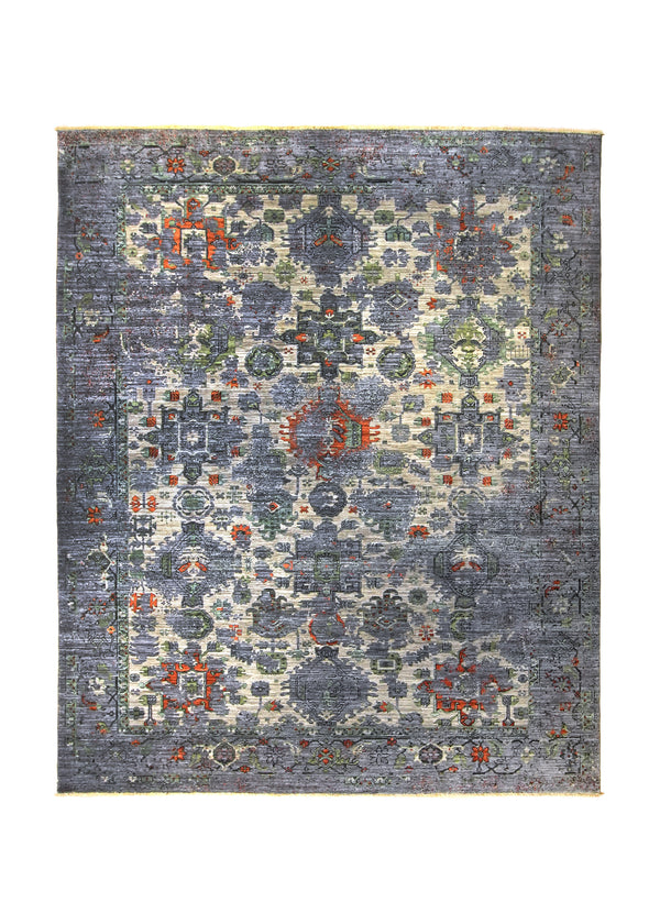 A35861 Oriental Rug Pakistani Handmade Area Transitional Tribal 8'1'' x 9'11'' -8x10- Blue Orange Abstract Ariana Erased Kazak Design