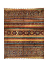 A35869 Oriental Rug Pakistani Handmade Area Transitional Tribal 7'12'' x 9'11'' -8x10- Red Multi-color Stripes Southwest Khorjin Design