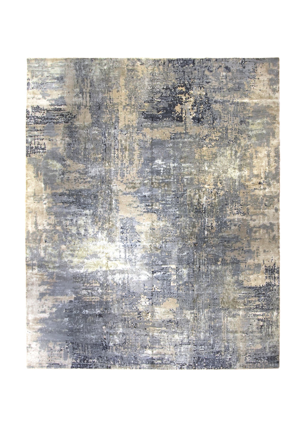 A35871 Oriental Rug Indian Handmade Area Modern Neutral 12'0'' x 15'0'' -12x15- Blue Whites Beige Abstract Splatter Design