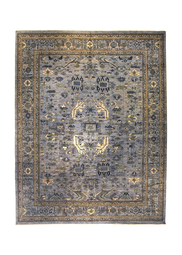 A35874 Oriental Rug Pakistani Handmade Area Transitional Neutral 11'9'' x 14'10'' -12x15- Blue Floral Ariana Heriz Design