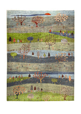 A35877 Oriental Rug Pakistani Handmade Area Transitional Tribal 8'9'' x 11'9'' -9x12- Blue Green Landscape Animals Gabbeh Design