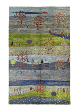 A35880 Oriental Rug Pakistani Handmade Area Transitional Tribal 5'0'' x 7'9'' -5x8- Blue Green Landscape Animals Gabbeh Design.jpg