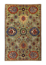 A35881 Oriental Rug Pakistani Handmade Area Transitional Tribal 6'2'' x 9'6'' -6x10- Green Floral Ariana Oushak Design