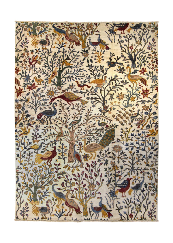 A35884 Oriental Rug Pakistani Handmade Area Transitional Tribal 5'7'' x 7'9'' -6x8- Whites Beige Multi-color Tree of Life Ariana Animals Design