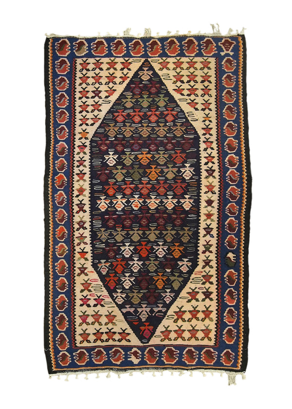 A35887 Oriental Rug Turkish Handmade Area Tribal 3'3'' x 5'5'' -3x5- Red Geometric Kilim Design