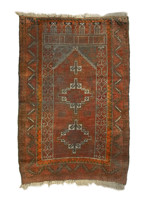 A35888 Persian Rug Baloch Handmade Area Antique Tribal 3'3'' x 4'7'' -3x5- Red Prayer Rug Design
