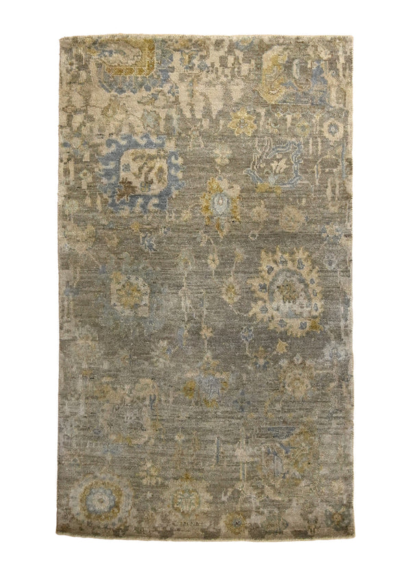 A35889 Oriental Rug Indian Handmade Area Transitional Neutral 2'10'' x 4'9'' -3x5- Whites Beige Blue Yellow Gold Floral Oushak Design