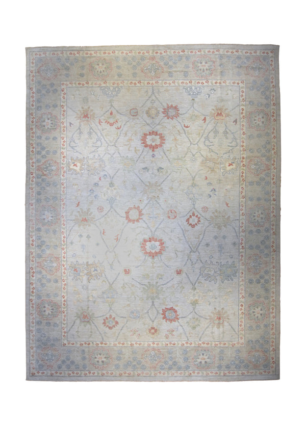 A35893 Oriental Rug Pakistani Handmade Area Transitional Neutral 10'4'' x 13'9'' -10x14- Whites Beige Red Silver Wash Floral Oushak Design