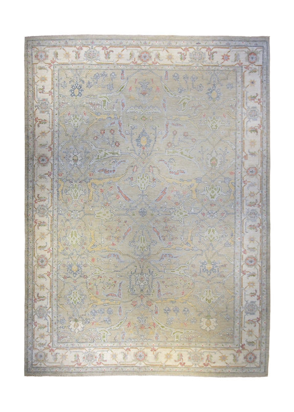 A35894 Oriental Rug Pakistani Handmade Area Transitional Neutral 9'8'' x 13'5'' -10x13- Whites Beige Yellow Gold Silver Wash Floral Oushak Design
