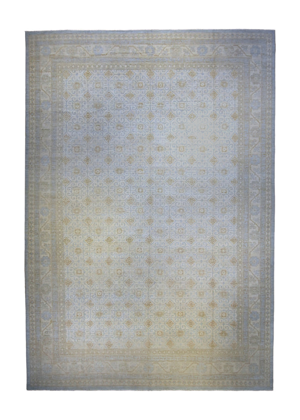 A35895 Oriental Rug Pakistani Handmade Area Transitional Neutral 9'7'' x 14'0'' -10x14- Whites Beige Blue Yellow Gold Silver Wash Floral Khotan Design