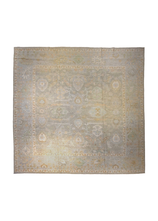 A35900 Oriental Rug Pakistani Handmade Area Transitional Neutral 9'10'' x 10'3'' -10x10- Gray Blue Silver Wash Floral Oushak Design
