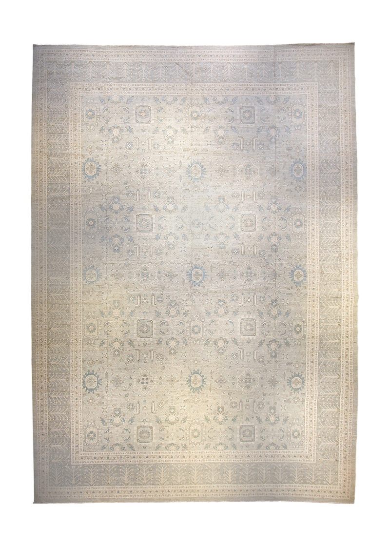 A35905 Oriental Rug Pakistani Handmade Area Transitional Neutral 14'0'' x 19'6'' -14x20- Whites Beige Blue Silver Wash Floral Chobi Design