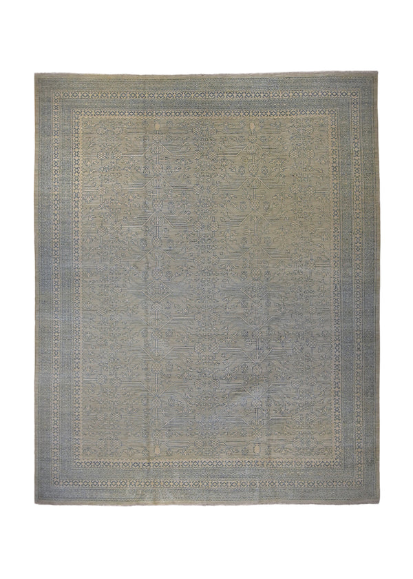A35906 Oriental Rug Pakistani Handmade Area Transitional Neutral 8'2'' x 10'2'' -8x10- Whites Beige Blue Silver Wash Geometric Pomegranate Khotan Design