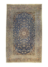 A35914 Persian Rug Nain Handmade Area Traditional 6'8'' x 10'11'' -7x11- Blue Whites Beige Floral Design