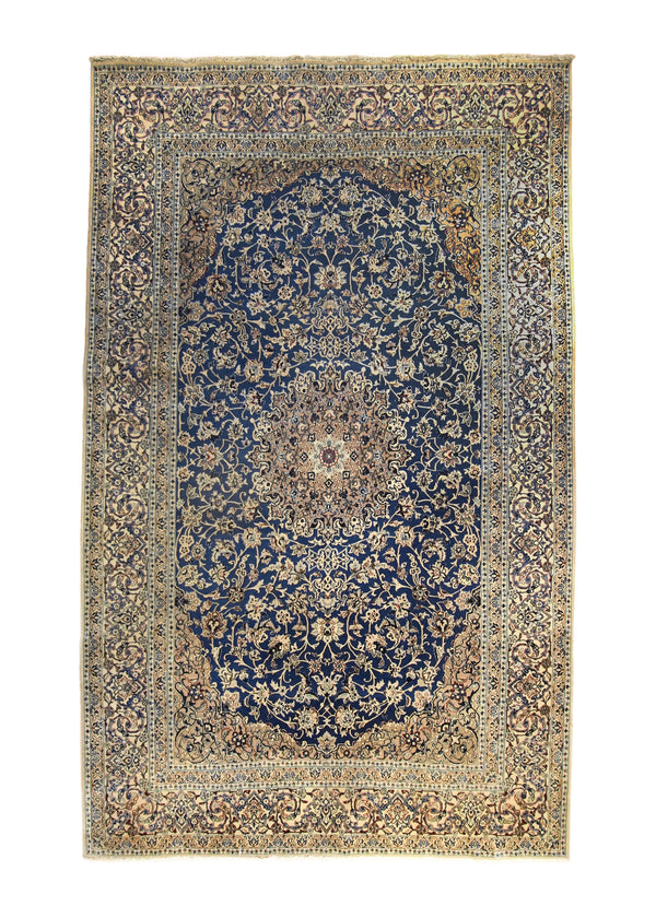 A35914 Persian Rug Nain Handmade Area Traditional 6'8'' x 10'11'' -7x11- Blue Whites Beige Floral Design