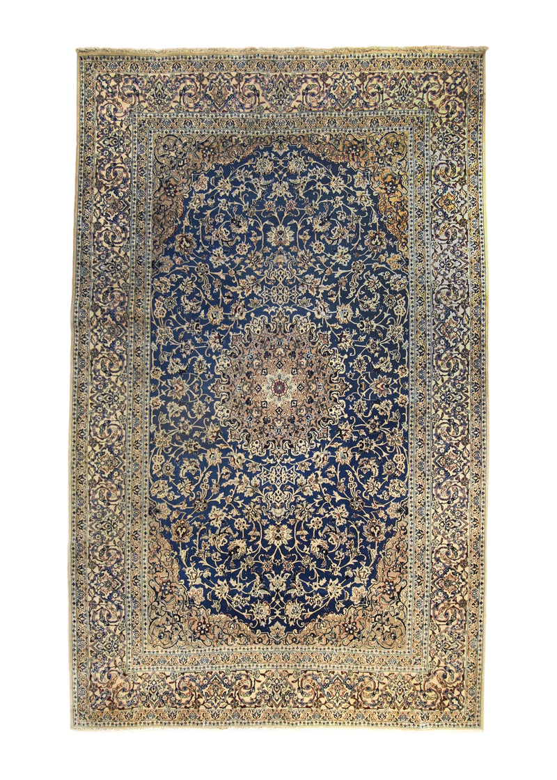 A35914 Persian Rug Nain Handmade Area Traditional 6'8'' x 10'11'' -7x11- Blue Whites Beige Floral Design