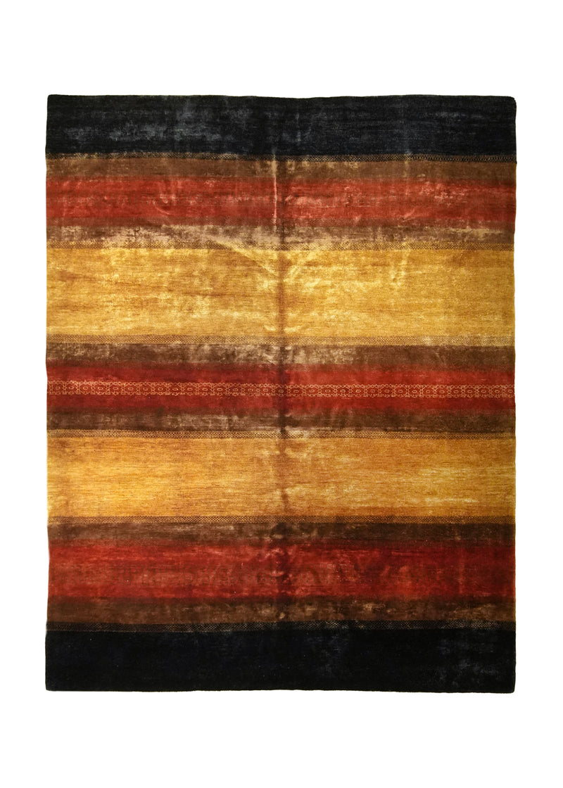 A35916 Oriental Rug Pakistani Handmade Area Tribal 7'11'' x 9'11'' -8x10- Yellow Gold Black Red Stripes Gabbeh Design