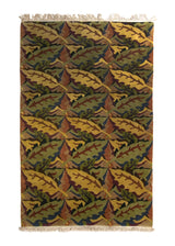 A35917 Oriental Rug Tibetan Handmade Area Transitional 4'0'' x 6'0'' -4x6- Green Yellow Gold Abstract Leaves Design