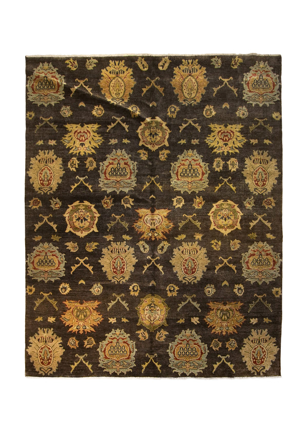 A35918 Oriental Rug Indian Handmade Area Transitional 7'12'' x 9'10'' -8x10- Brown Yellow Gold Geometric Design
