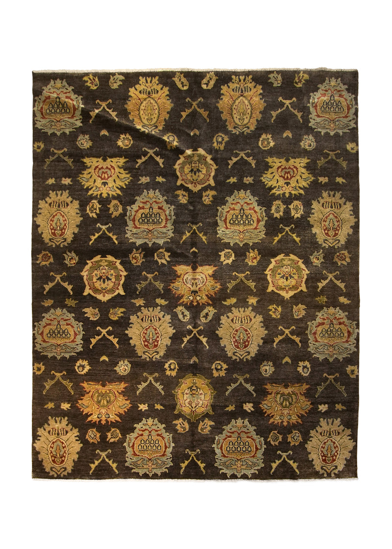 A35918 Oriental Rug Indian Handmade Area Transitional 7'12'' x 9'10'' -8x10- Brown Yellow Gold Geometric Design
