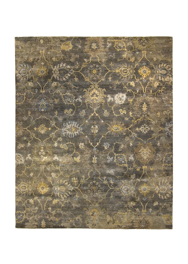 A35919 Oriental Rug Indian Handmade Area Transitional 7'12'' x 10'1'' -8x10- Gray Yellow Gold Abstract Oushak Design