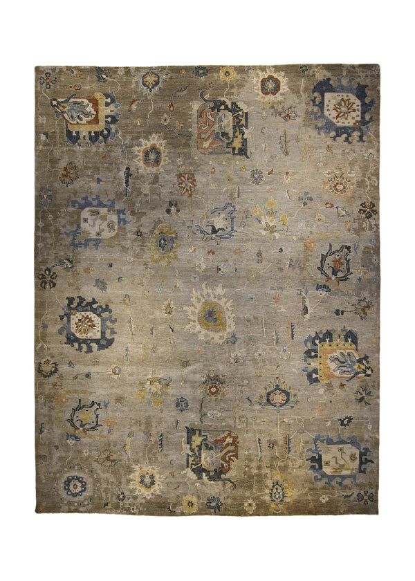 A35921 Oriental Rug Indian Handmade Area Transitional Neutral 9'2'' x 11'10'' -9x12- Whites Beige Blue Yellow Gold Erased Oushak Design