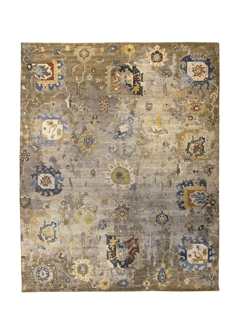 A35925 Oriental Rug Indian Handmade Area Transitional Neutral 8'1'' x 9'11'' -8x10- Whites Beige Blue Yellow Gold Erased Oushak Design