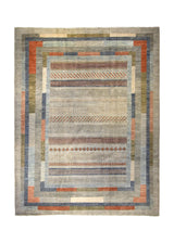 A35927 Oriental Rug Pakistani Handmade Area Transitional Tribal 9'2'' x 11'9'' -9x12- Blue Multi-color Stripes Gabbeh Design.jpg