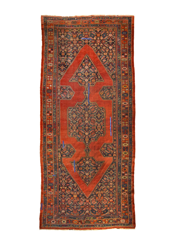 A35932 Persian Rug Malayer Handmade Area Antique Traditional 7'6'' x 15'11'' -8x16- Red Blue Open Field Herati Design