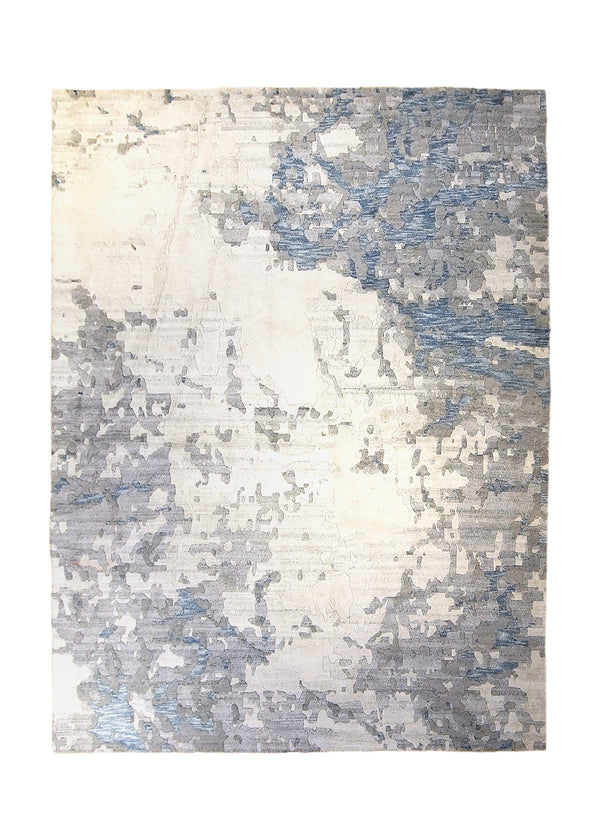 A35935 Oriental Rug Indian Handmade Area Modern Neutral 6'3'' x 8'5'' -6x8- Whites Beige Blue Abstract Splatter Design