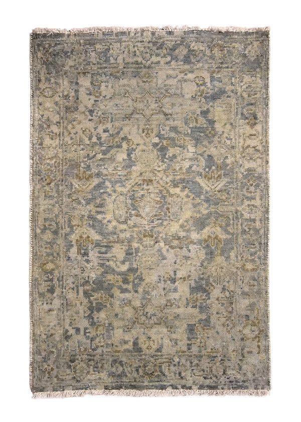 A35947 Oriental Rug Indian Handmade Area Transitional Neutral 2'0'' x 3'0'' -2x3- Blue Floral Oushak Distressed Design